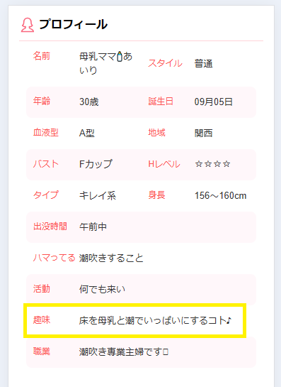 女の子のプロフィール項目