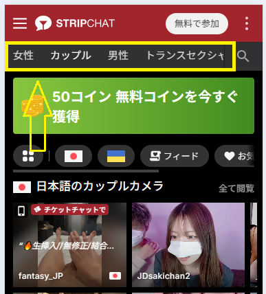ストリップチャットのカテゴリー